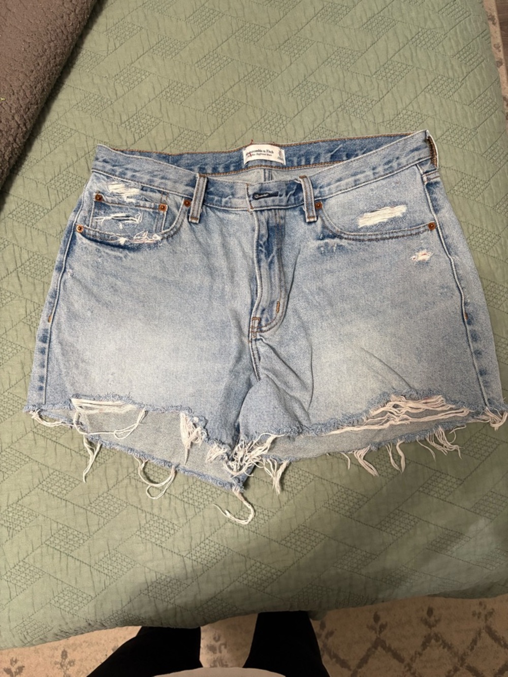 Abercrombie & Fitch Light Blue Distressed mid-rise boyfriend Jean Shorts